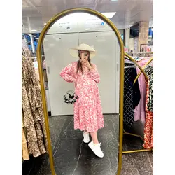 پیراهن نخی یقه دار بارداری شیردهی طرح آبرنگی