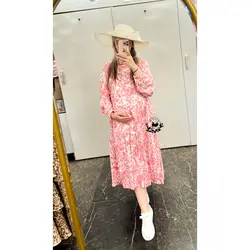 پیراهن نخی یقه دار بارداری شیردهی طرح آبرنگی