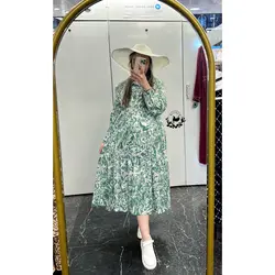 پیراهن نخی یقه دار بارداری شیردهی طرح آبرنگی