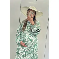 پیراهن نخی یقه دار بارداری شیردهی طرح آبرنگی