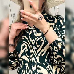 پیراهن بارداری شیردهی آستین بلند تمام دکمه