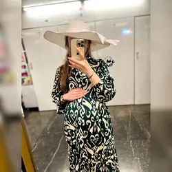 پیراهن بارداری شیردهی آستین بلند تمام دکمه