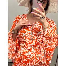 پیراهن آستین کلوش پاپیون