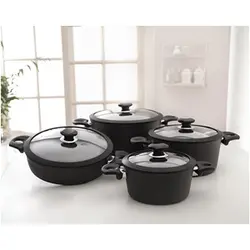 سرویس قابلمه 8/5 پارچه کارال سوپرهاردآنادایزد مدل پریمیوم مدل لارما با درب سیلیکونی