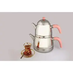 ست کتری و قوری استیل لوله دار کروی صورتی فالز