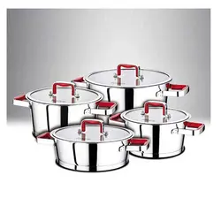 سرویس 8 پارچه استیل فالز با کفه کپسول دار مدل کنیک دسته قرمز