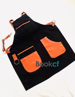 پیشبند باریستا کتان مشکی چرم دوزی شده