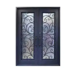 درب فرفورژه فلزی لوکس دو لنگه و شیشه خور کد 2905