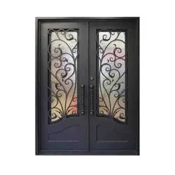 درب فلزی فرفورژه لوکس دو لنگه و شیشه خور کد 3097