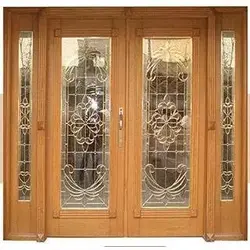 درب ورودی ساختمان تمام چوب سفارشی کد 2672