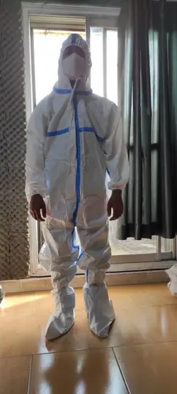 لباس ایزوله  یکسره تنفسی خط دار آبی با پاپوش