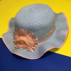 کلاه آفتابی بچگانه حصیری گلدار Girls Sun hat