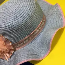 کلاه آفتابی بچگانه حصیری گلدار Girls Sun hat