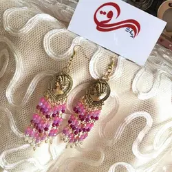 گوشواره آویزی ویکتوریا کرستال سنگ صورتی مجلسی Earring