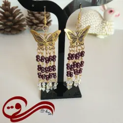 گوشواره آویزی پروانه مروارید و کریستال مجلسی Earring