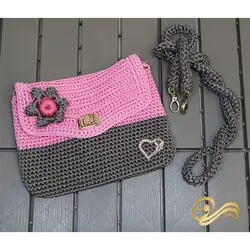 کیف دستی قلاب بافی گلدار صورتی