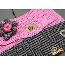 کیف دستی قلاب بافی گلدار صورتی