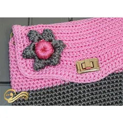 کیف دستی قلاب بافی گلدار صورتی