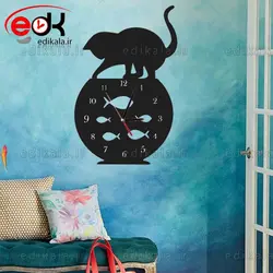 ساعت دیواری فانتزی طرح تنگ ماهی و گربه در پنج رنگ