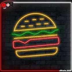 تابلو نئون طرح همبرگر شماره 4 در ابعاد مختلف