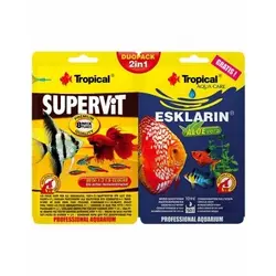 غذای supervit شامل ۸ نوع پولکی۱۲g به همراه یک بسته کاندیشنر رایگان مدل DUOPACK 2in1