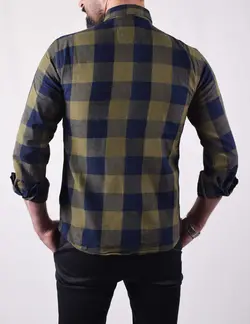پيراهن آستين بلند چهارخانه شطرنجي درشت سبز