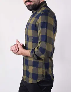 پيراهن آستين بلند چهارخانه شطرنجي درشت سبز