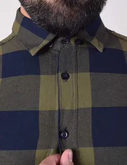 پيراهن آستين بلند چهارخانه شطرنجي درشت سبز