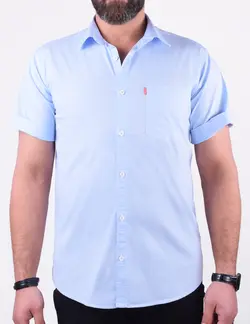 پيراهن کتان آستين کوتاه قواره دار آبی | پیراهن سایز بزرگ آستین کوتاه کتان آبی