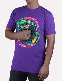 تیشرت طرح دار بنفش طرح شامپانزه