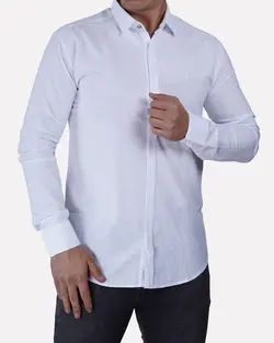 پیراهن ساده دکمه مخفی آستین بلند سفید