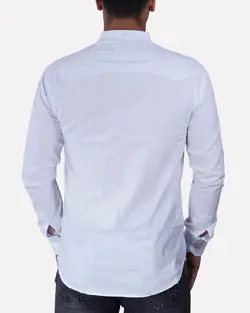 پیراهن ساده دکمه مخفی آستین بلند سفید