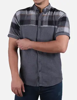پیراهن مردانه آستین کوتاه کنفی دو رنگ طوسی