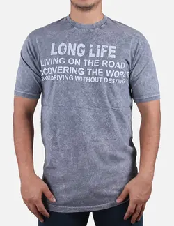 تيشرت مردانه سنگ شور يقه کش long life طوسی تیره