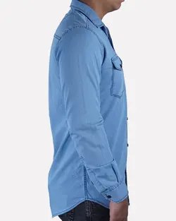 پیراهن جین کاغذی دو جیب قواره دار آبی روشن