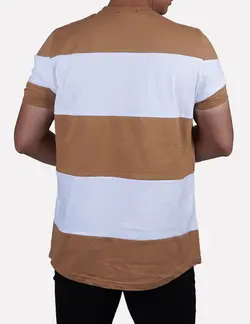 تیشرت یقه گرد رینگی سفید قهوه ای