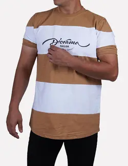 تیشرت یقه گرد رینگی سفید قهوه ای