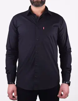 پيراهن کتان آستين بلند قواره دار مشکي