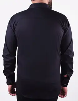 پيراهن کتان آستين بلند قواره دار مشکي