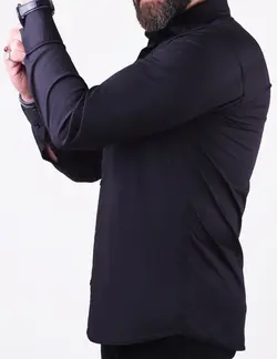 پيراهن کتان آستين بلند قواره دار مشکي
