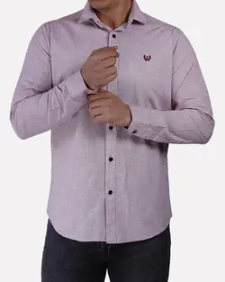 پیراهن آستین بلند طرح کنف سه نخ دکمه مشکی صورتی