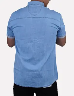 پیراهن جین آستین کوتاه دم آستین کش آبی