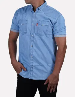 پیراهن جین آستین کوتاه دم آستین کش آبی