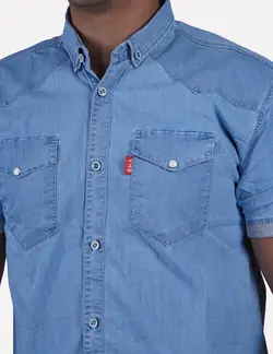 پیراهن جین آستین کوتاه دم آستین کش آبی