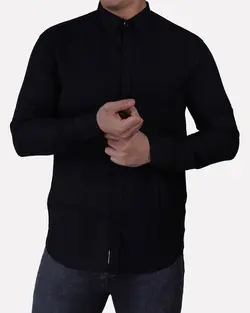 پیراهن ساده دکمه مخفی آستین بلند مشکی