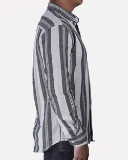 پیراهن کنفی آستین بلند راه راه درشت سفید دودی