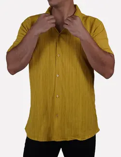 پیراهن کراش آستین کوتاه یقه انگلیسی خردلی