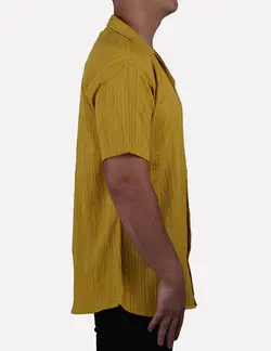 پیراهن کراش آستین کوتاه یقه انگلیسی خردلی