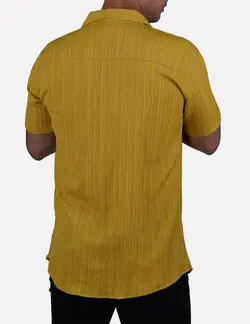 پیراهن کراش آستین کوتاه یقه انگلیسی خردلی