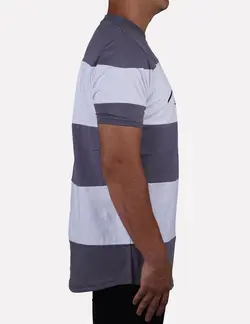 تیشرت یقه گرد رینگی سفید طوسی